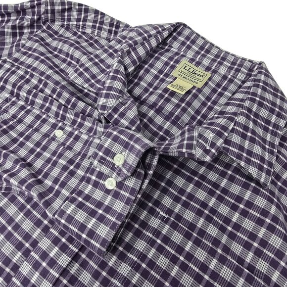 L.L. Bean Button Up Flannel Shirt Large Men's Purple Slightly Fitted Long Sleeve - Picture 1 of 5